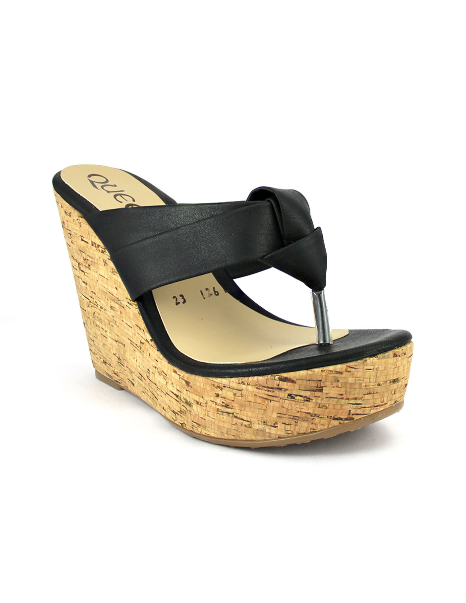 Plataforma Para Mujer Pata De Gallo Forrada En Corcho-Color Negro.