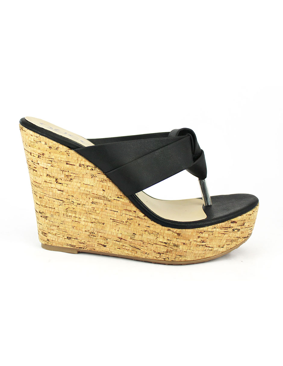 Plataforma Para Mujer Pata De Gallo Forrada En Corcho-Color Negro.
