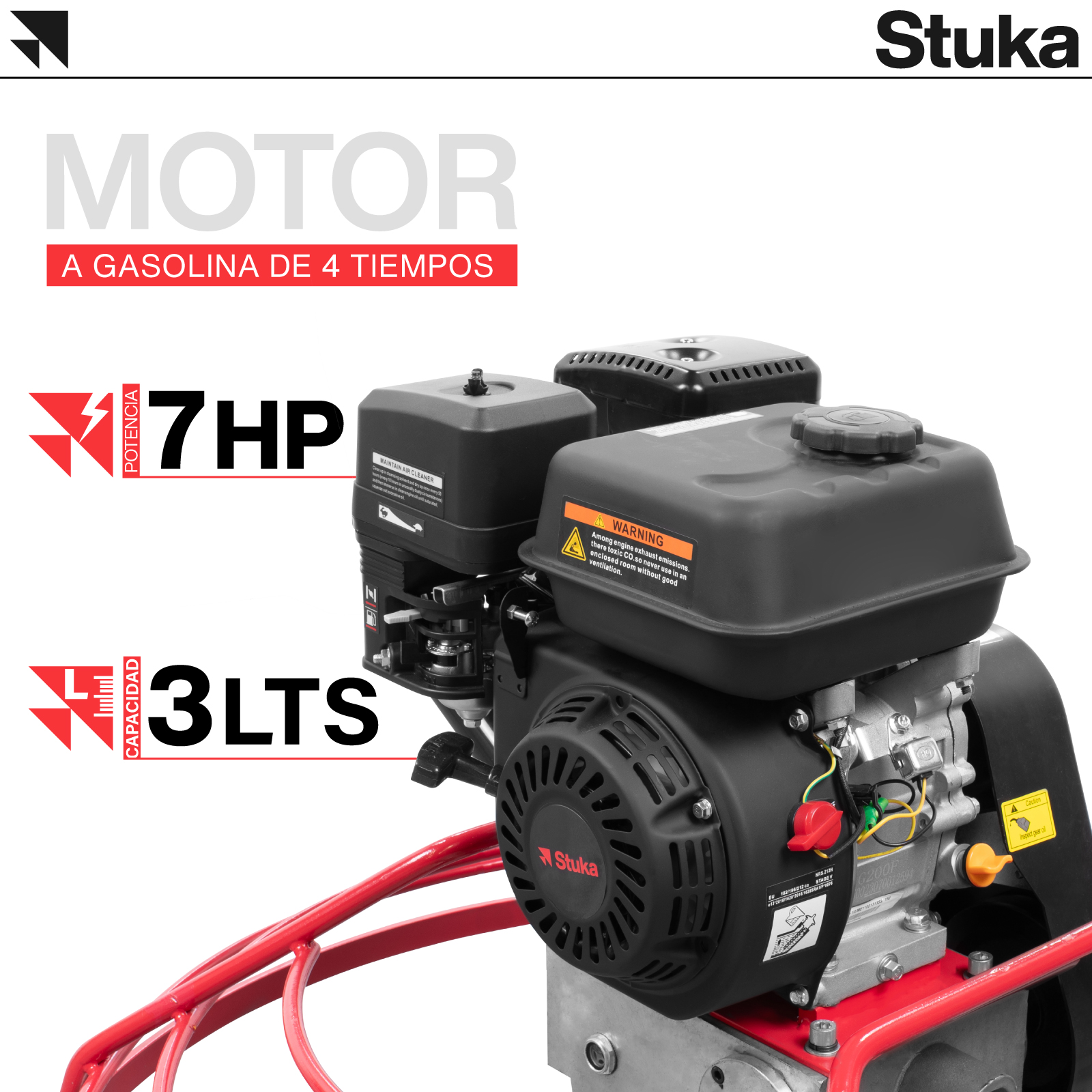 Stuka LEIPZIG | Allanadora de concreto | Rojo/Negro | 7 HP | 4 Cuchillas | Control de profundidad