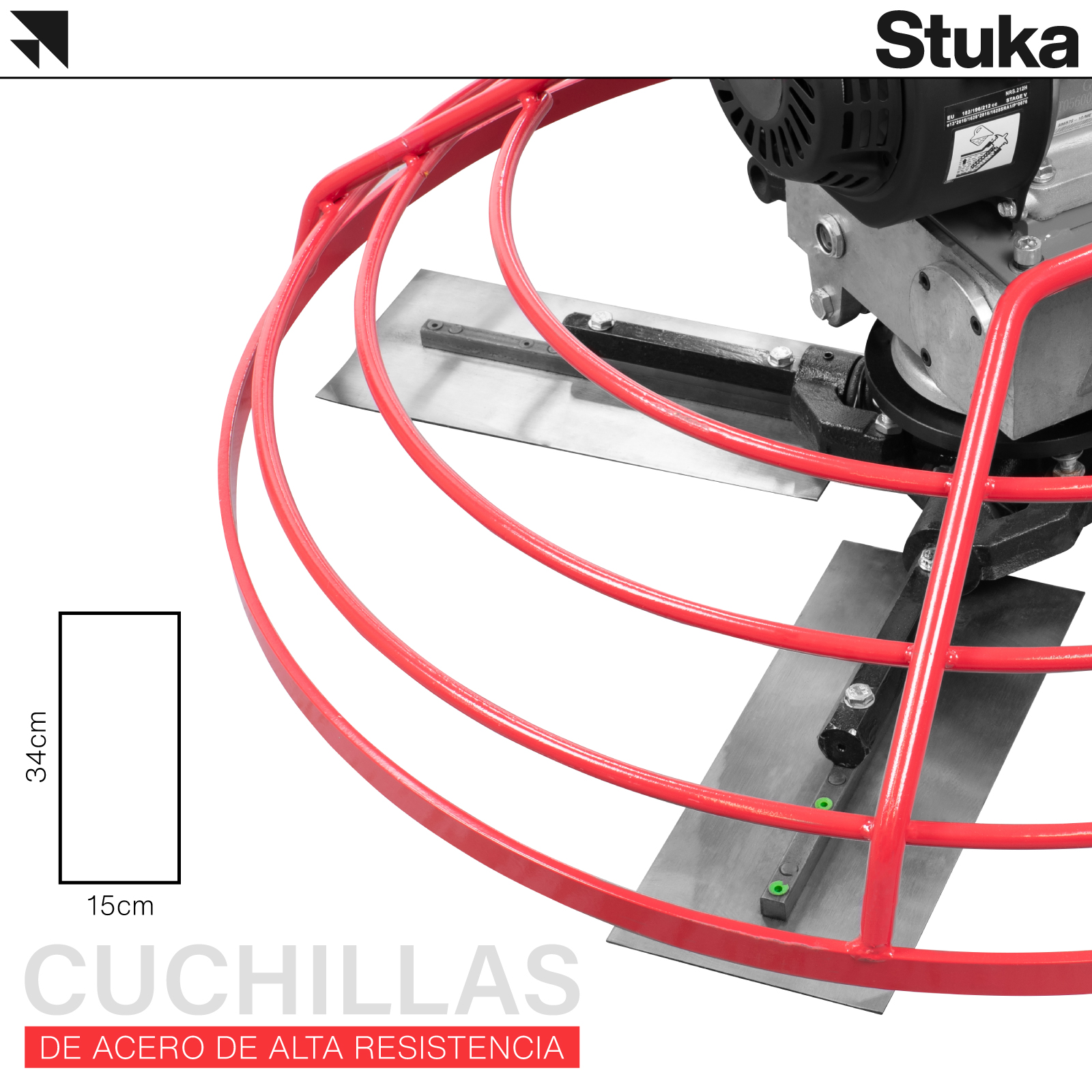 Stuka LEIPZIG | Allanadora de concreto | Rojo/Negro | 7 HP | 4 Cuchillas | Control de profundidad