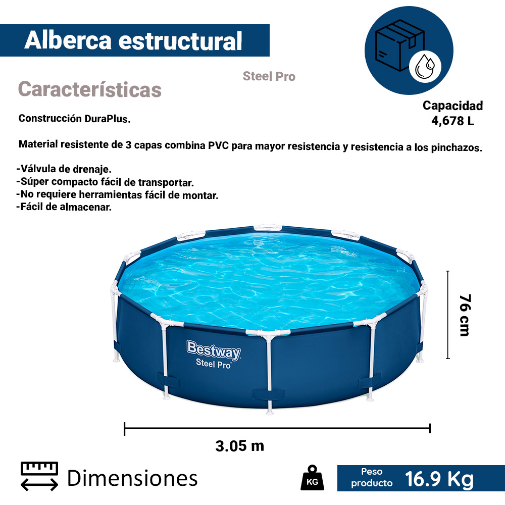 Alberca Estructural Circular 305 Cm Azul 4678 Lts Bestway