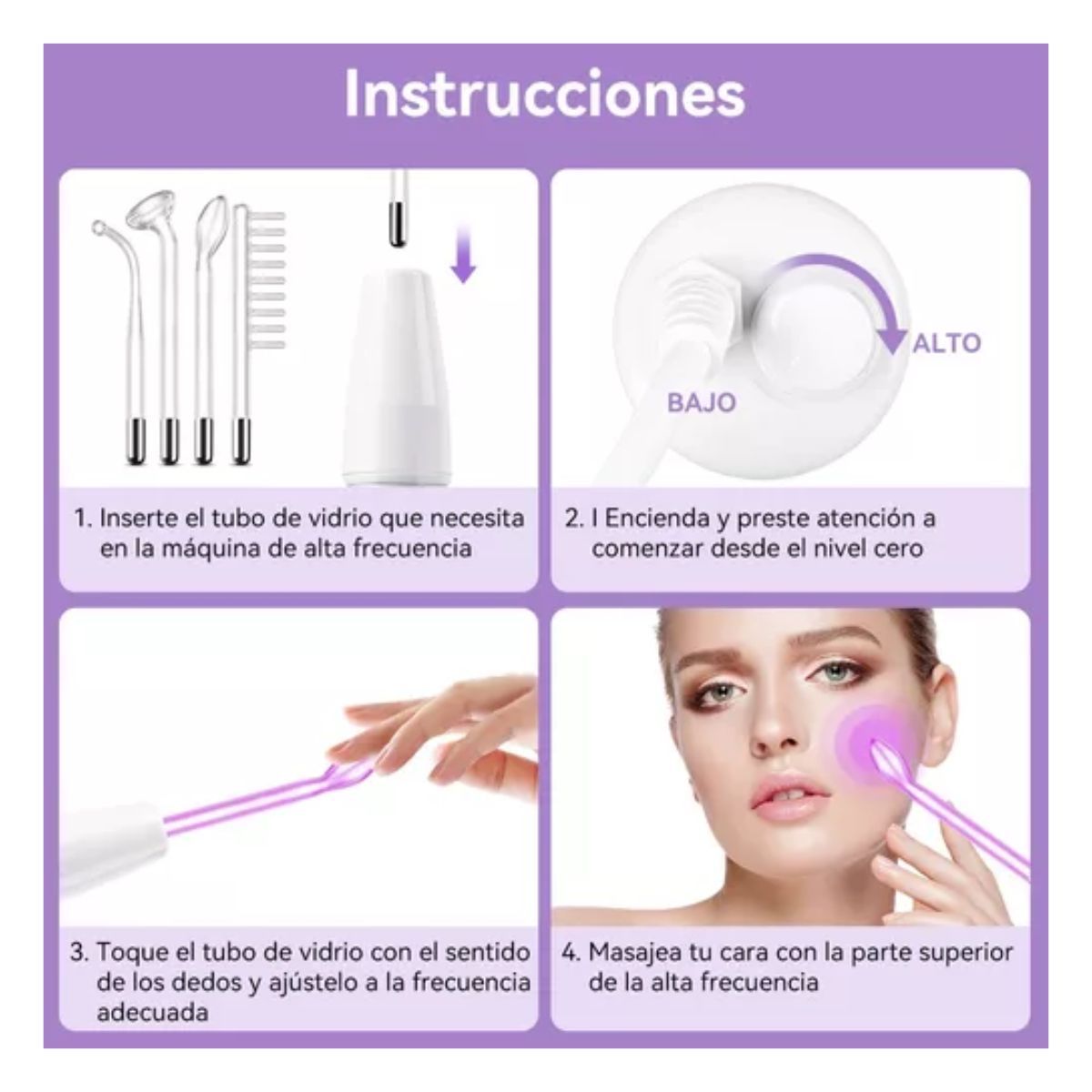 Alta Frecuencia Facial, Máquina Terapia Piel Dispositivo Blanco/Rosa 