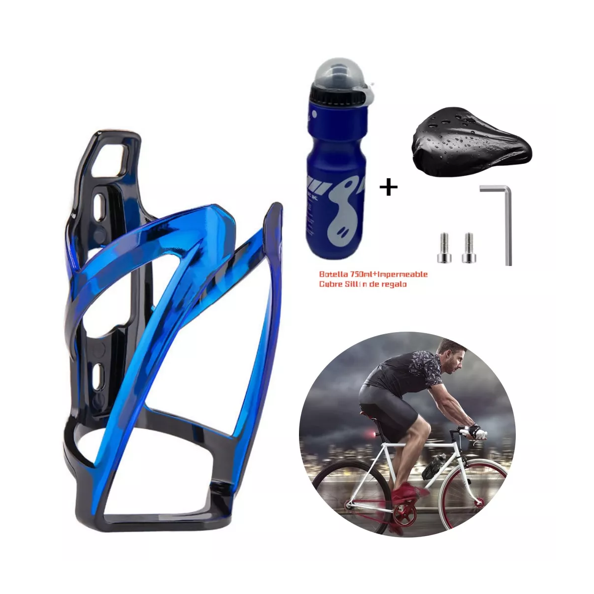 Soporte Porta Anfora Bicicleta Portabidón Universal+botella Azul