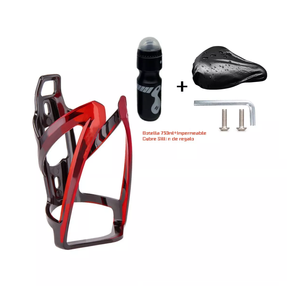 Soporte Porta Anfora Bicicleta Portabidón Universal+botella Rojo/Negro