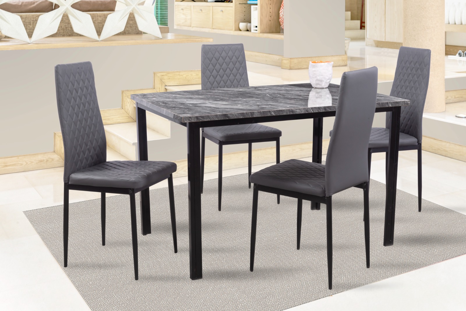 Comedor Tunez Gris 4 Sillas Tubular Negro.