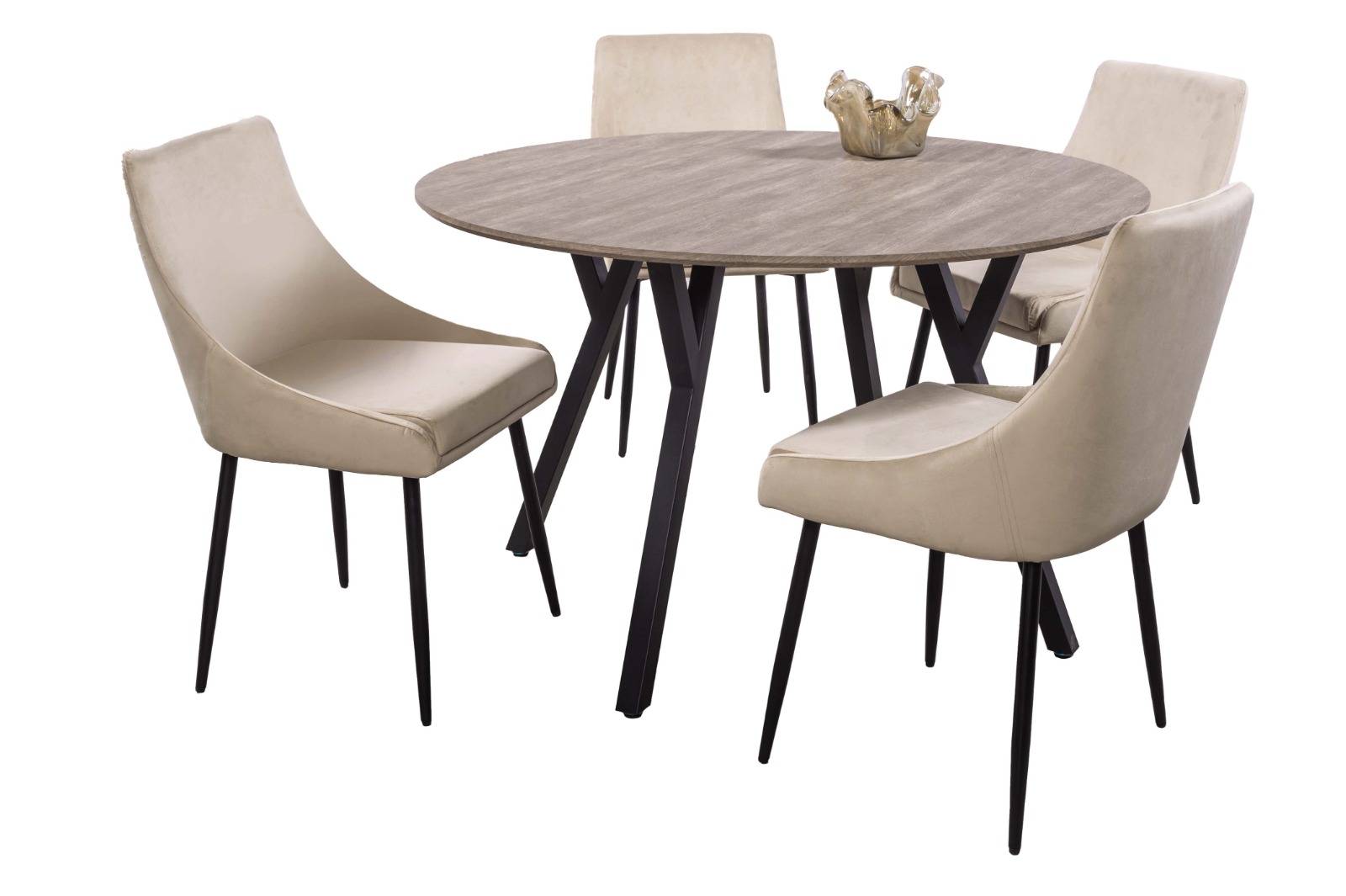 Comedor Sul 4 Sillas Beige Redondo Tubular Negro.