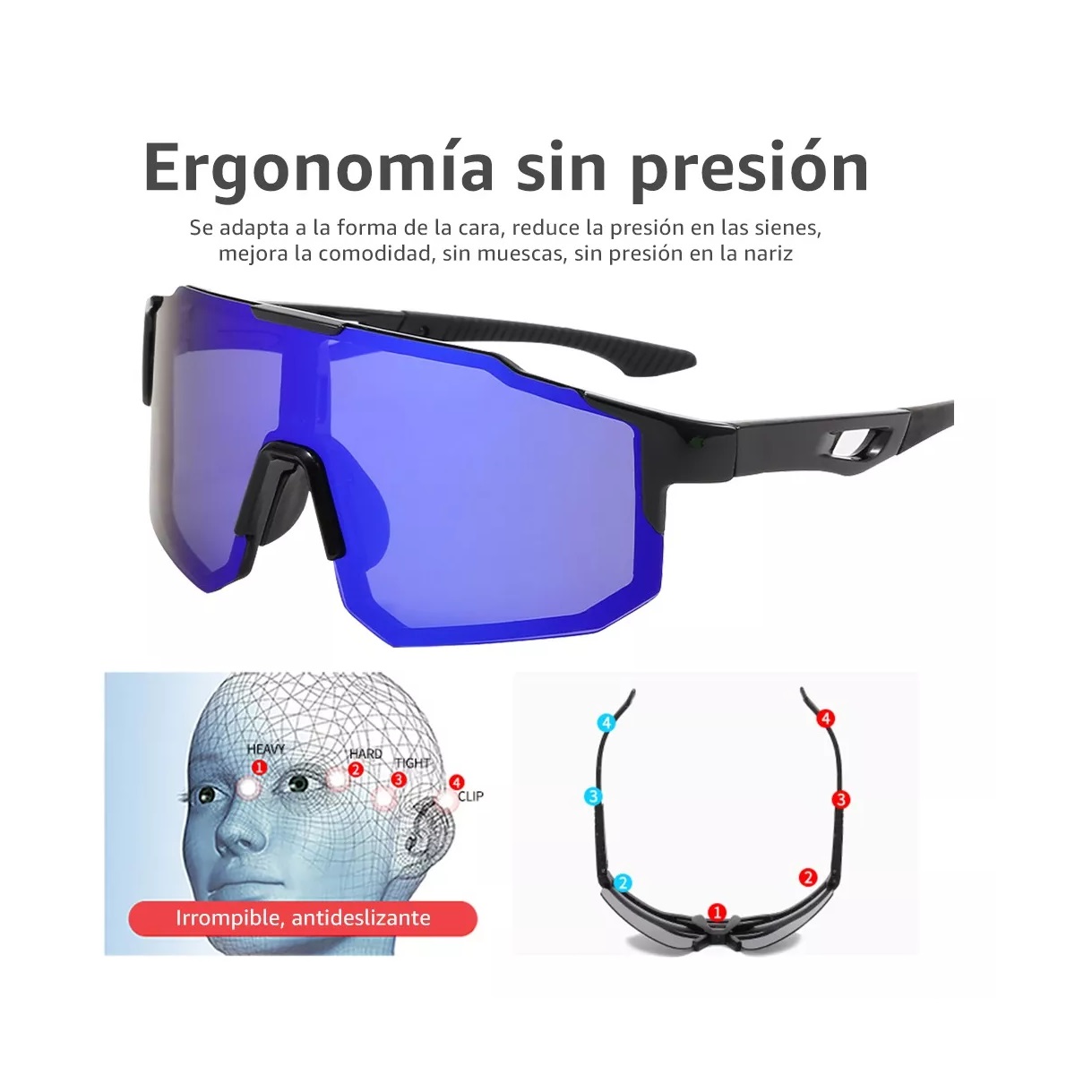 Lentes Deportivos Hombre Gran Marco De Las Gafas De Sol Azul Negro
