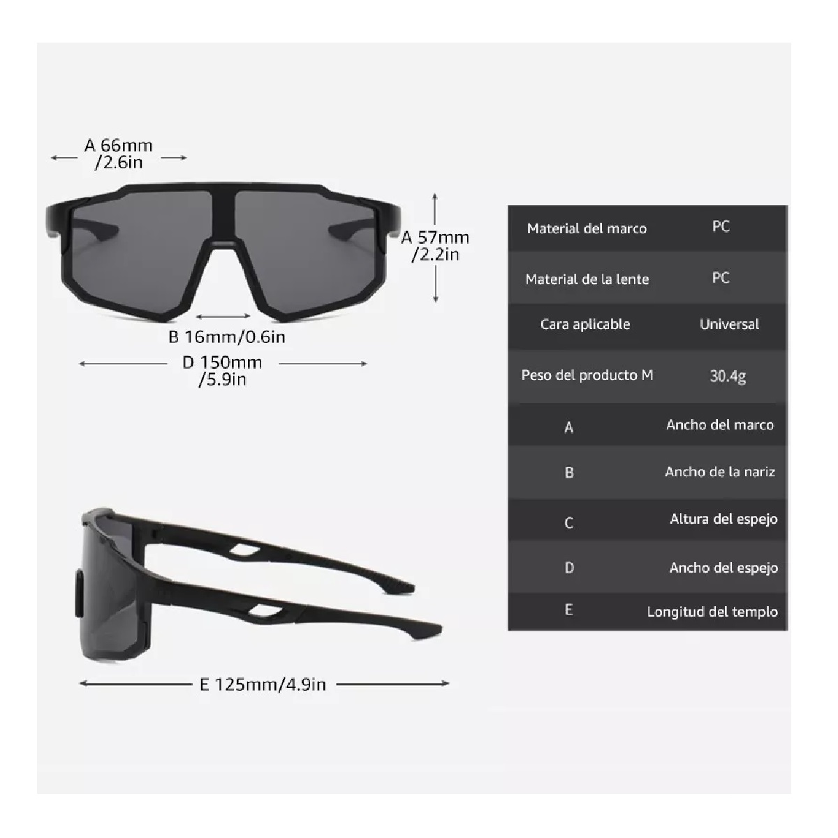 Lentes Deportivos Hombre Gran Marco De Las Gafas De Sol Negro