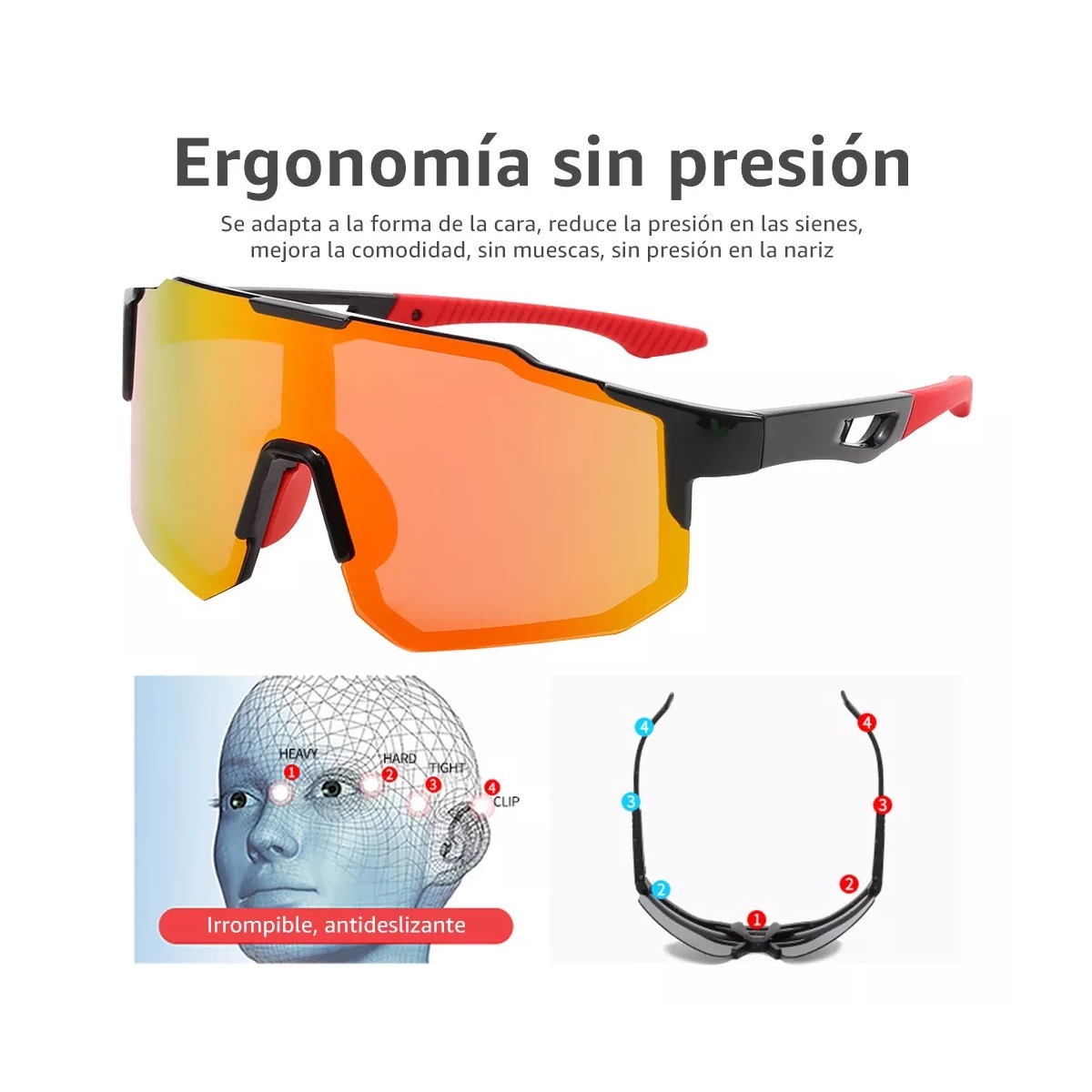 Lentes Deportivos Hombre Gran Marco De Las Gafas De Sol Rojo