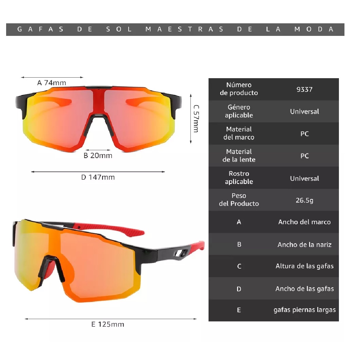 Lentes Deportivos Hombre Gran Marco De Las Gafas De Sol Rojo