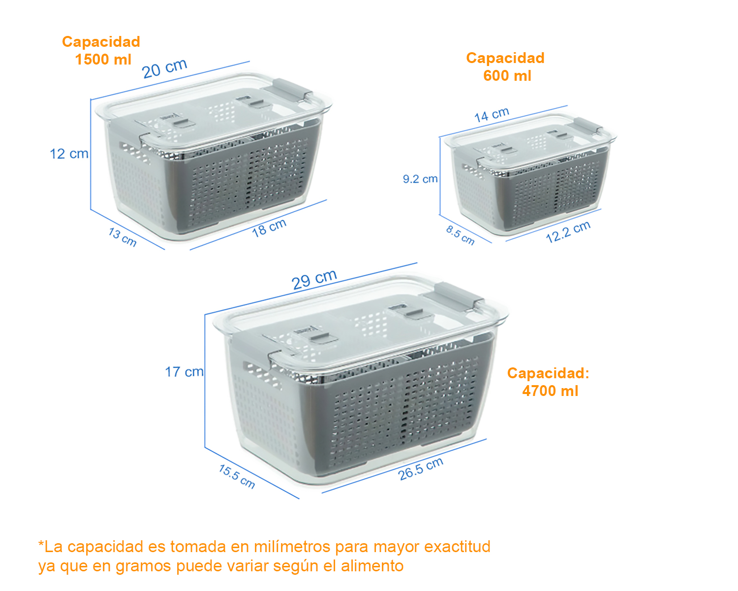 Contenedores para Almacenar Verduras y Frutas en el Refrigerador, 3 Recipientes de Alimentos para Refrigerador