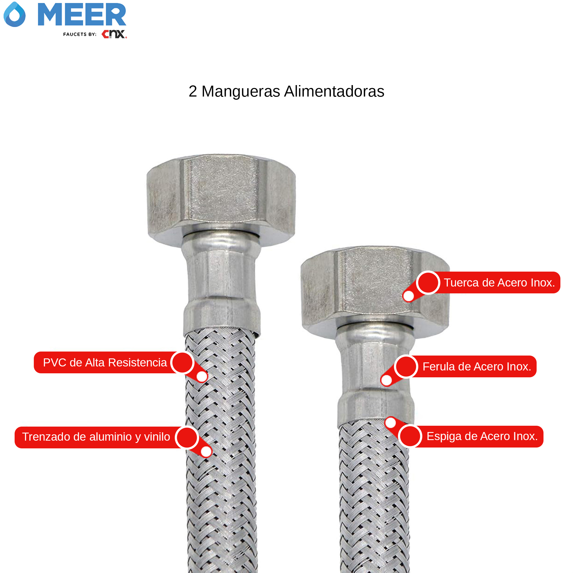 CNX Kit de Instalación de fregadero (para Tarja de una Tina), Incluye 2x Mangueras, 2x Válvulas ángulares, 1x Media Trampa con salida flexible, 1x Empaque, 1x Cinta de Teflón