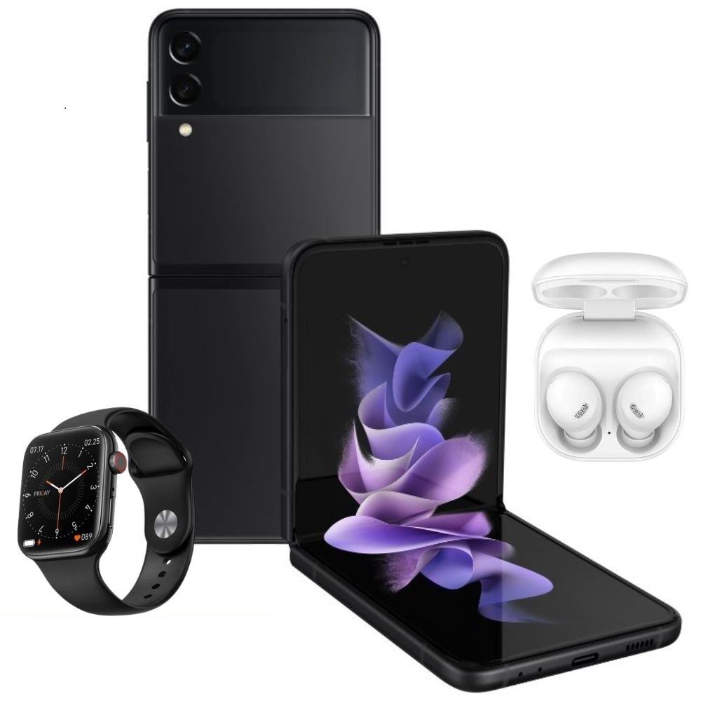 Combo Samsung Galaxy Z Flip 3 5G 128GB 8GB RAM Phantom Black    Buds Pro 6   Smartwatch.