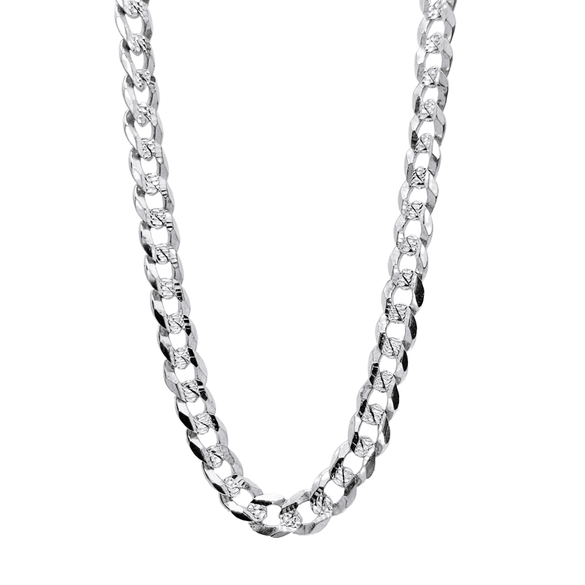 Cadena de plata para hombre cubana barbada con corte de diamante y doble vista, Incluye certificado