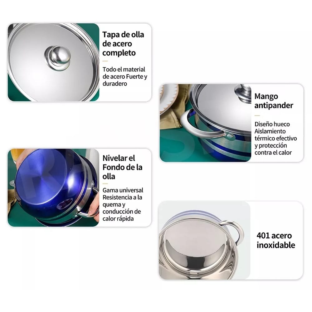 4pcs Bateria De Cocina 304 Acero Inoxidable Ollas Sin Humo