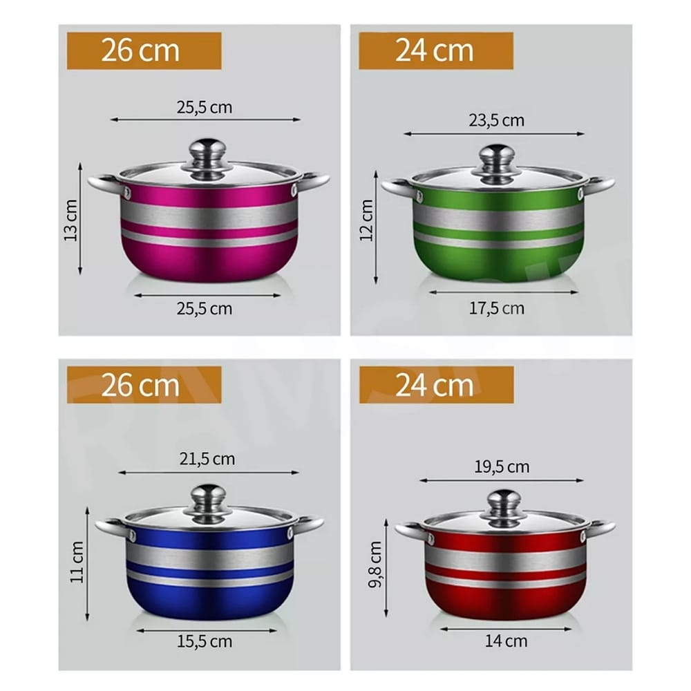 4pcs Bateria De Cocina 304 Acero Inoxidable Ollas Sin Humo