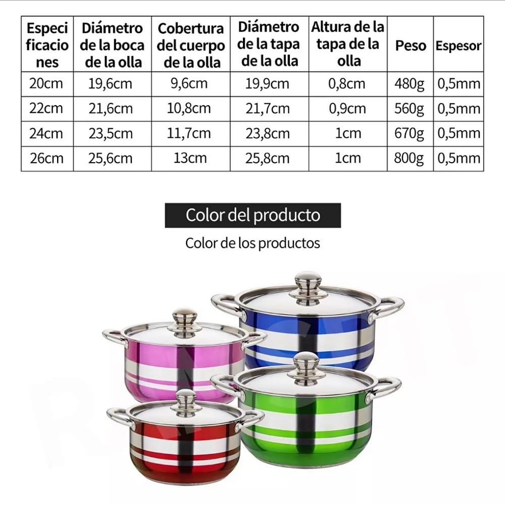 4pcs Bateria De Cocina 304 Acero Inoxidable Ollas Sin Humo