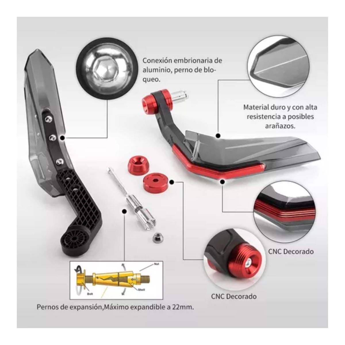 Cubre Puños Hand Guard Alma Metalica Italika Ns Yamaha Ktm Rojo