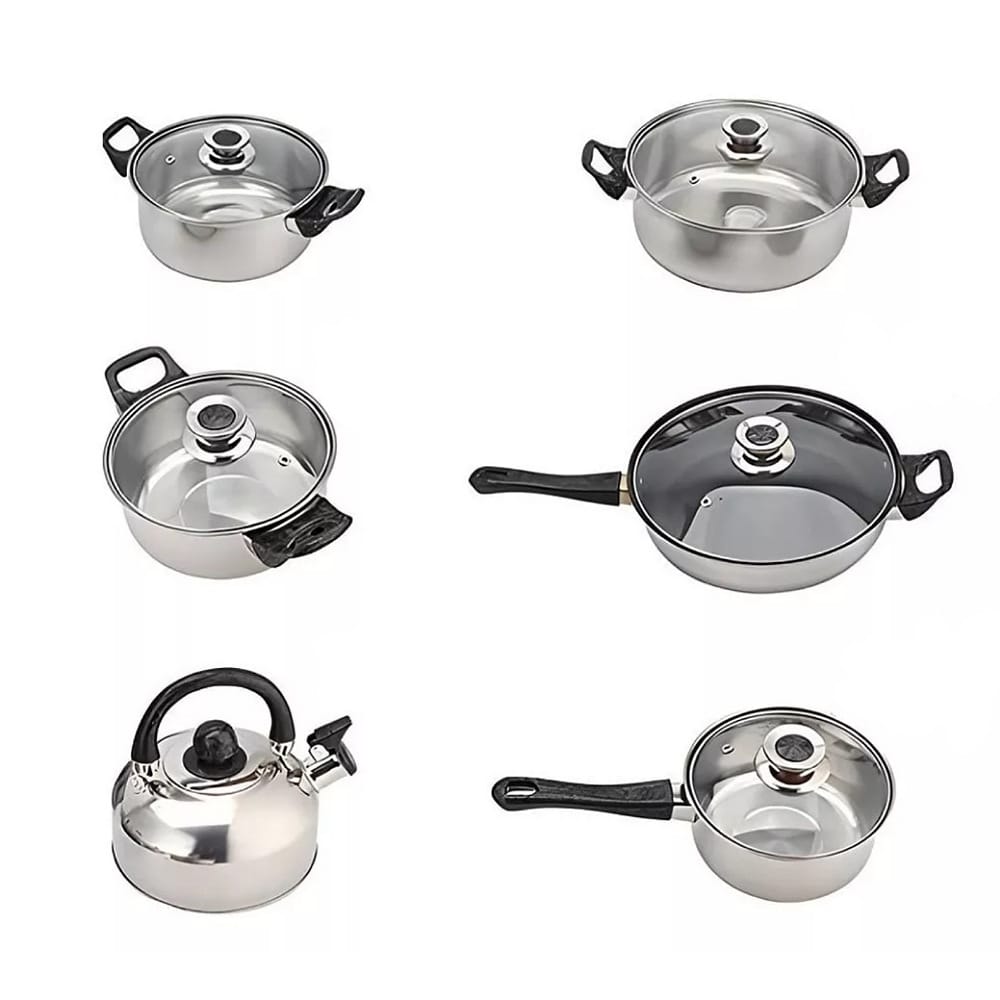 Bateria De Cocina 6 Pcs Cacerolas Y Sarten Acero Inox Cocina