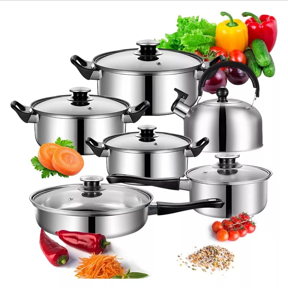 Bateria De Cocina 6 Pcs Cacerolas Y Sarten Acero Inox Cocina