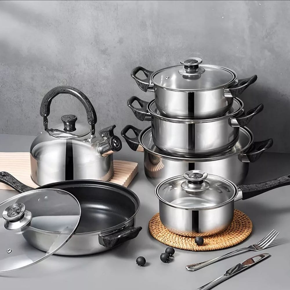 Bateria De Cocina 6 Pcs Cacerolas Y Sarten Acero Inox Cocina