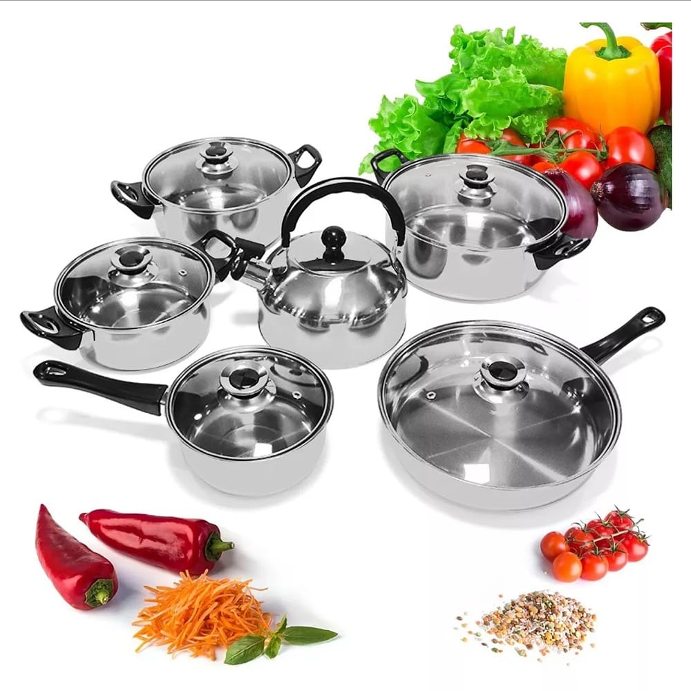 Bateria De Cocina 6 Pcs Cacerolas Y Sarten Acero Inox Cocina