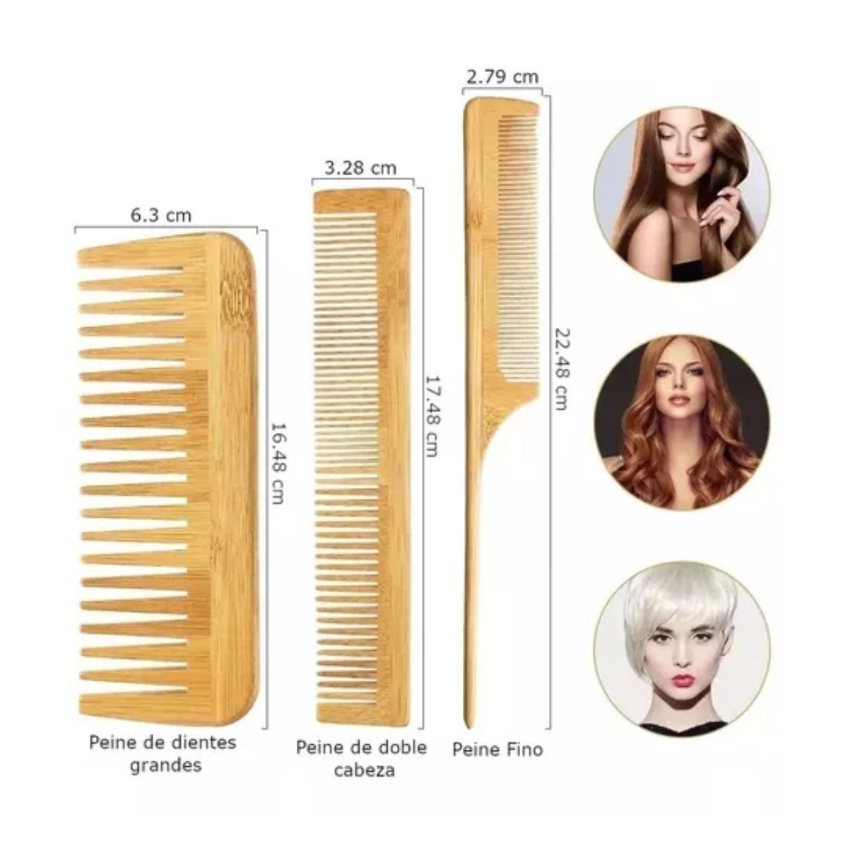 Cepillos Y Peines Para Cabello Bambú Antifrizz (kit 6 Pz)  cafe claro