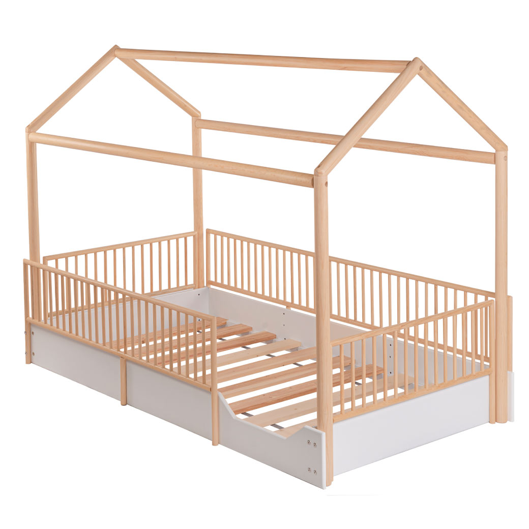 DUDUK Cama Casa Montessori de Madera con Barandales