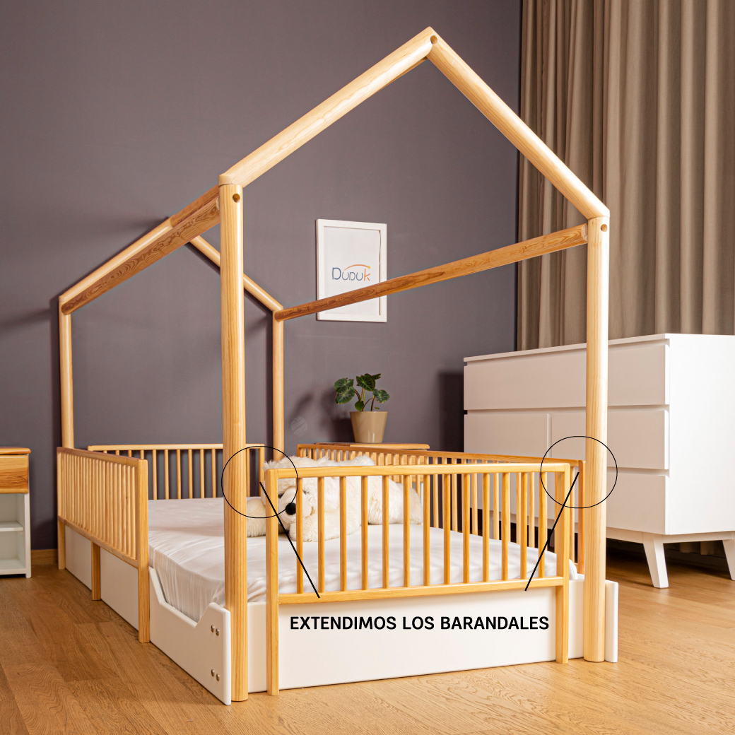 DUDUK Cama Casa Montessori de Madera con Barandales