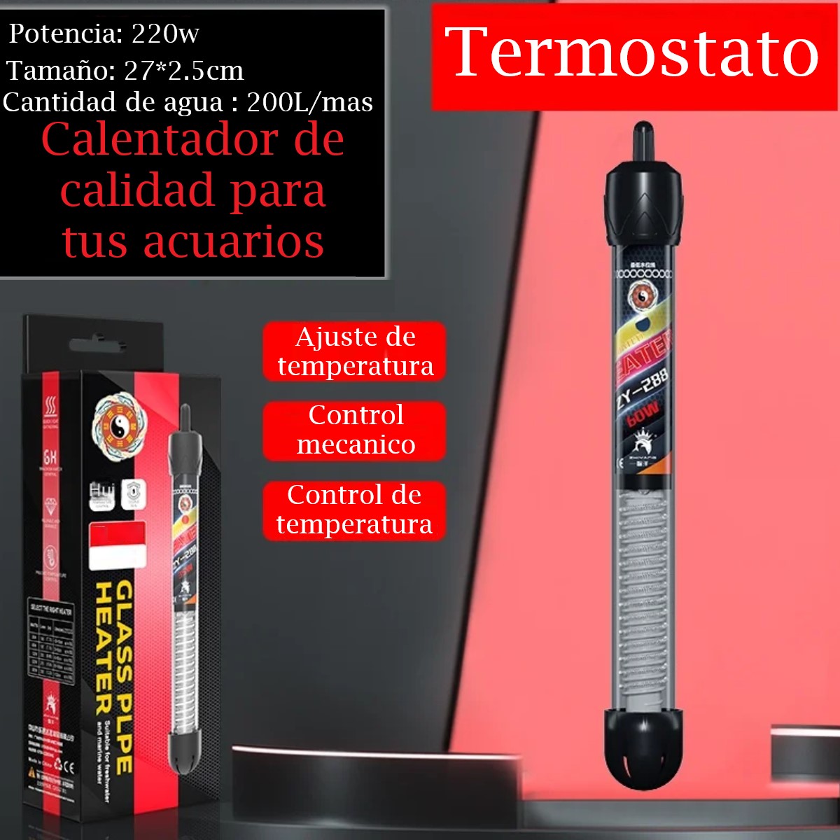 Calentador termostato temperatura ajustable acuario sumergible peces 220W mar agua dulce pecera
