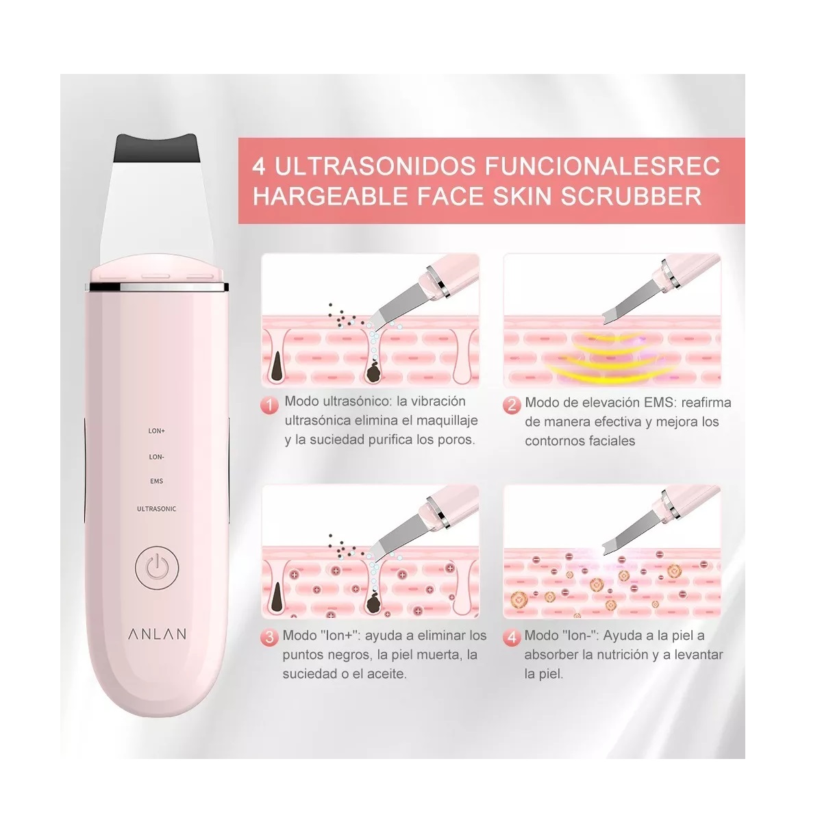 Limpiador Exfoliador Facial Ultrasónico Rosa