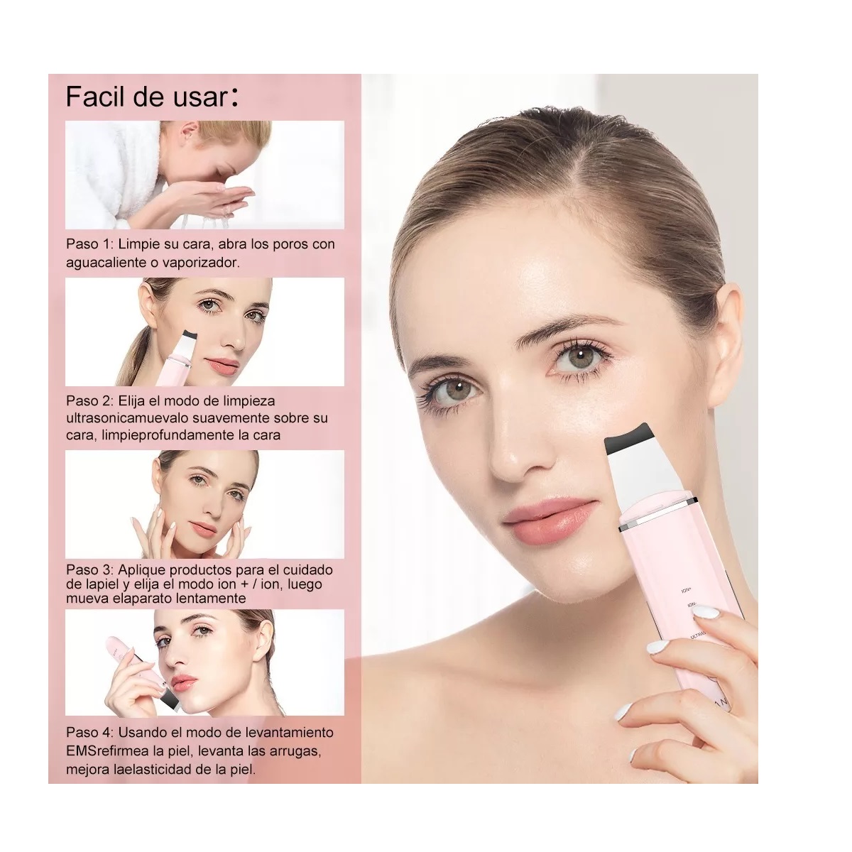 Limpiador Exfoliador Facial Ultrasónico Rosa