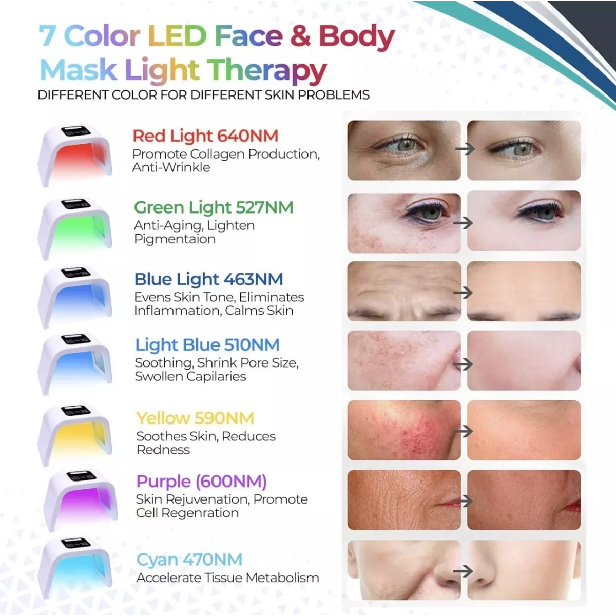 Máquina Terapia Facial Con Luz Led 7 Colores Cuidado De Piel