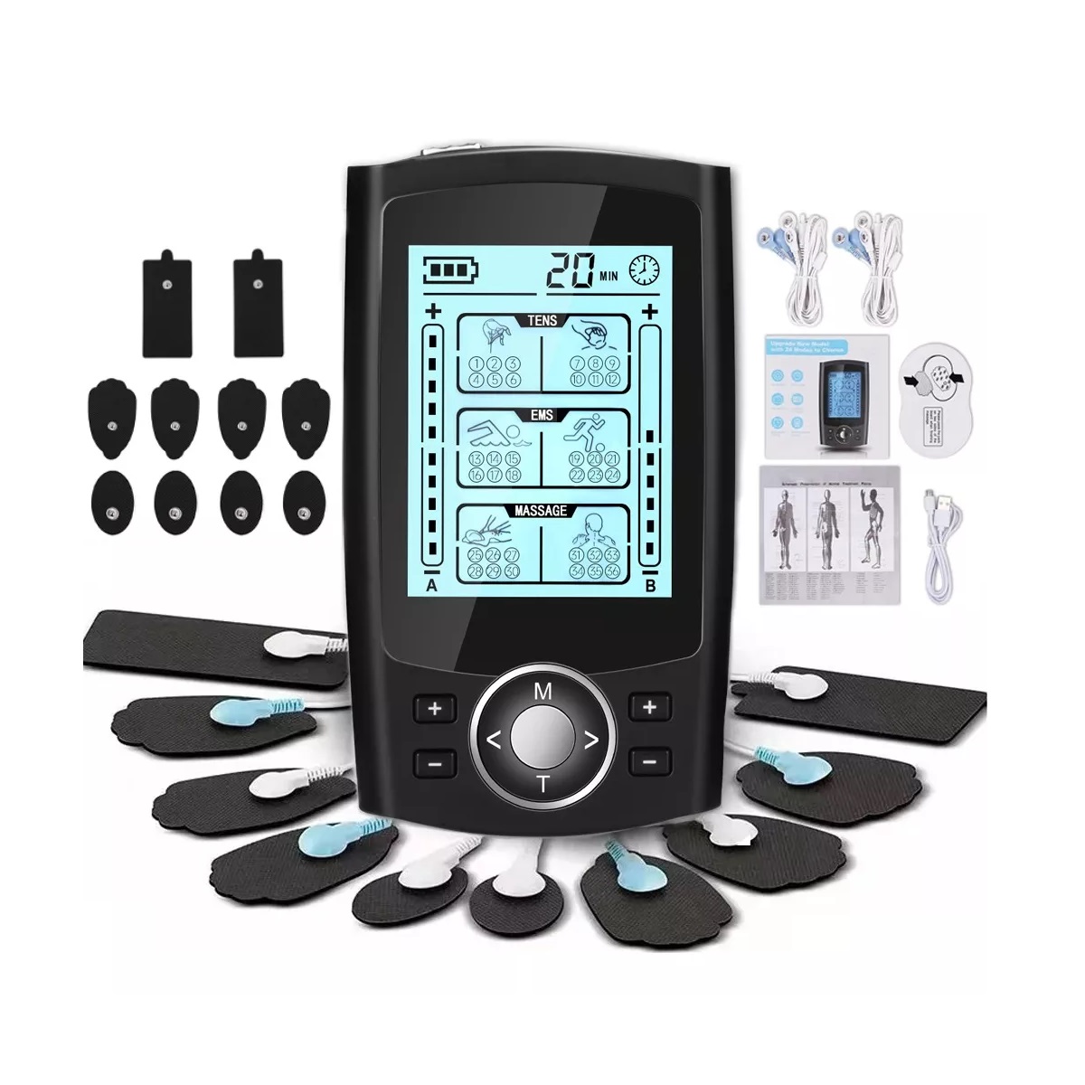 36 Modos Tens Ems Estimulador Muscular Masajeador De Pulso Negro