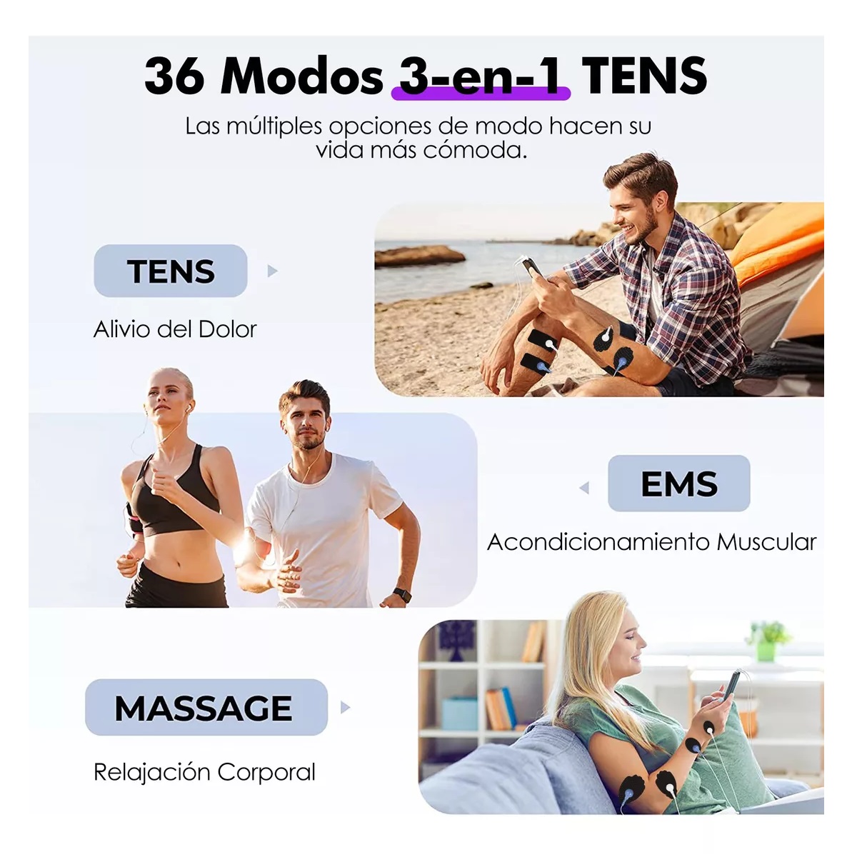 36 Modos Tens Ems Estimulador Muscular Masajeador De Pulso Negro