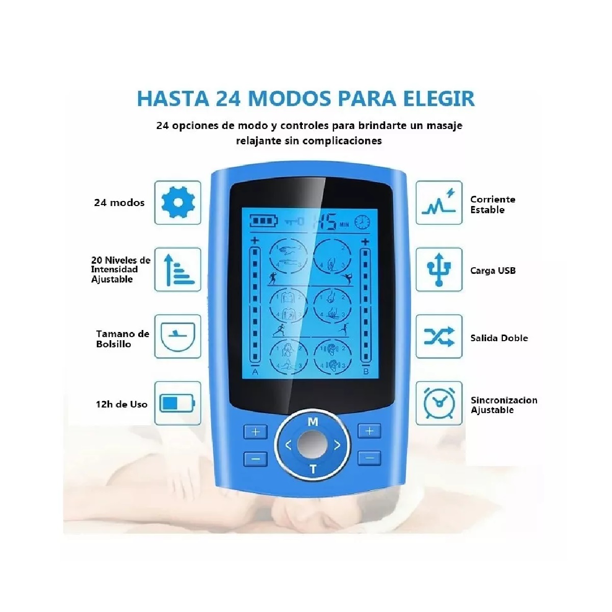 Estimulador Eléctrico Masajeador Recargable Con 24 Modos Azul