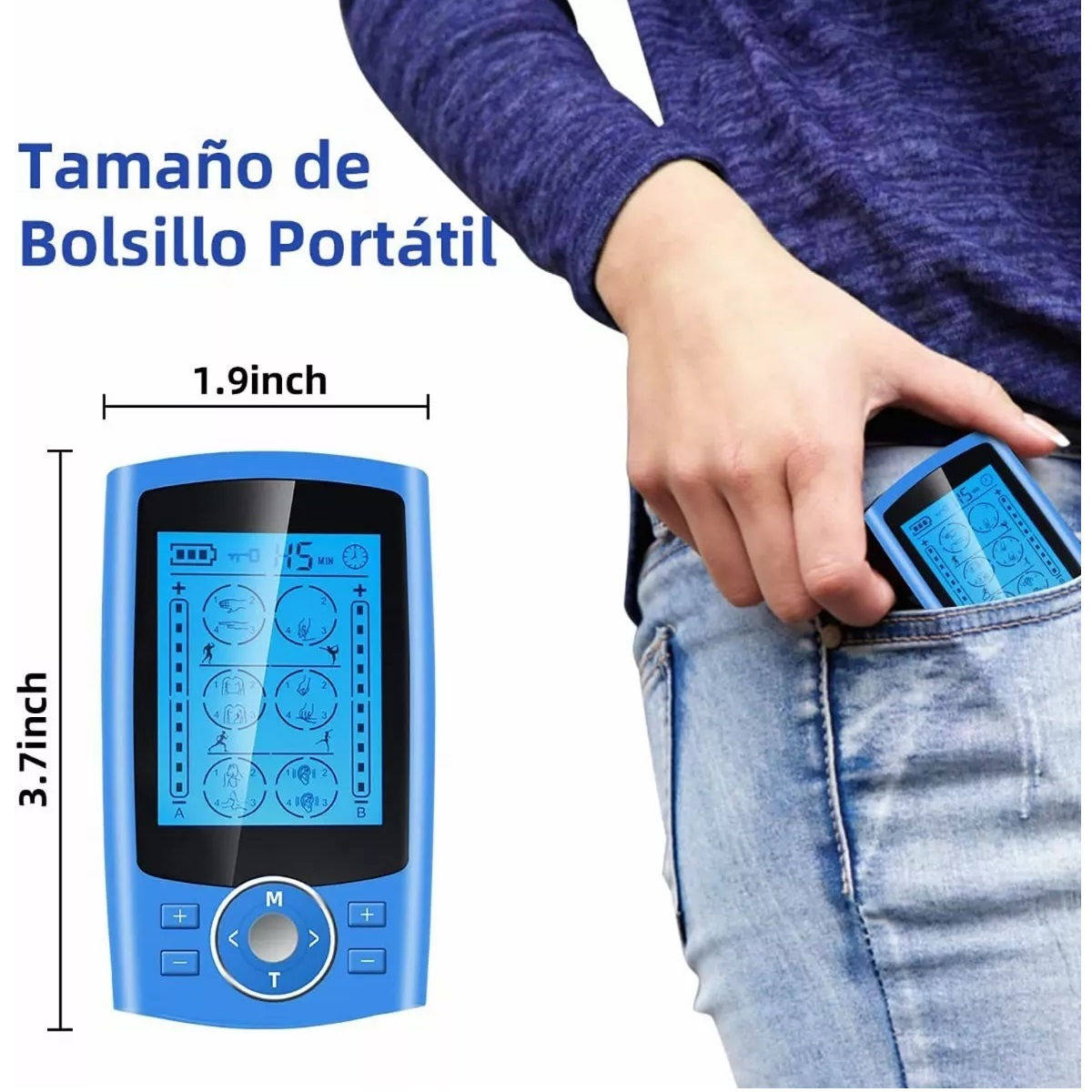Estimulador Eléctrico Masajeador Recargable Con 24 Modos Azul