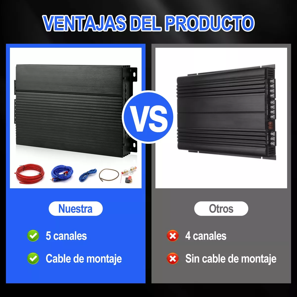 Amplificador Para Autos 5 Canales Con Línea De Instalación 8000w