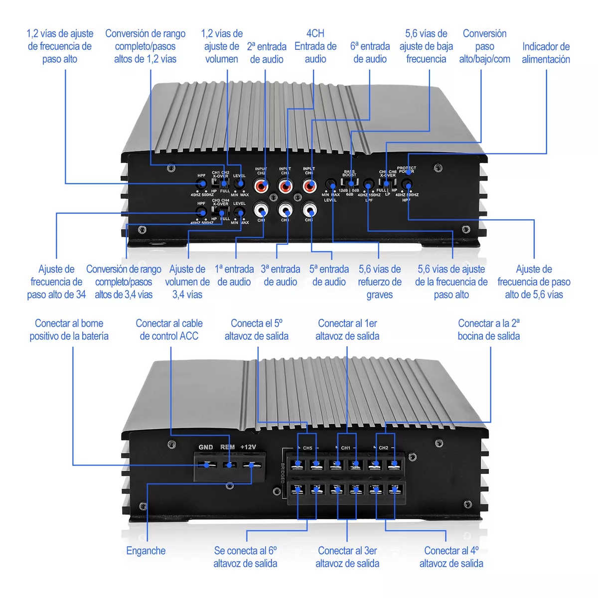 Amplificador Para Autos 5 Canales Con Línea De Instalación 8000w