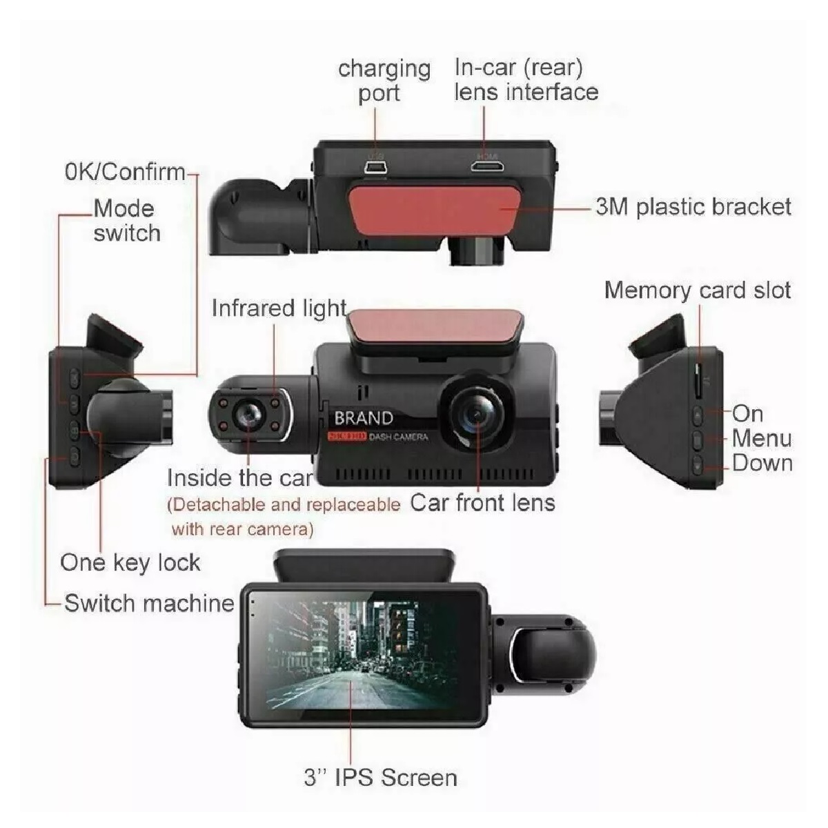 Cámara Dvr De Auto Delantera E Interior De 1080p Lente Doble