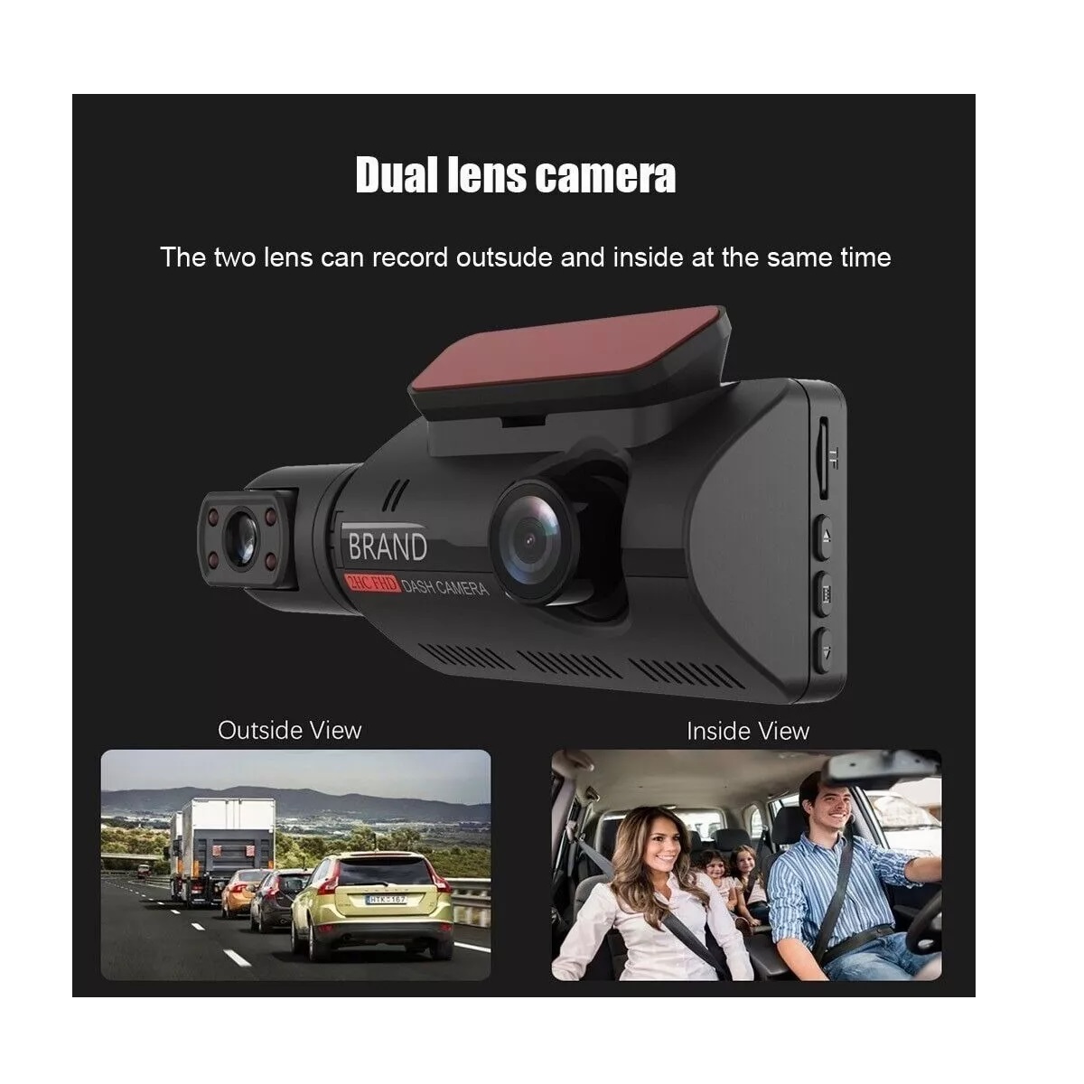 Cámara Dvr De Auto Delantera E Interior De 1080p Lente Doble