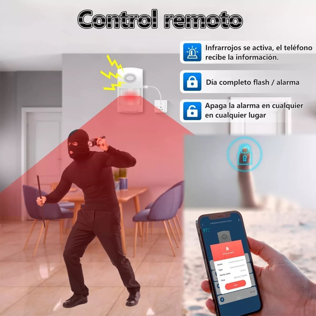 Sensor Movimiento Alarma De Seguridad Inalámbrica Wifi 110db