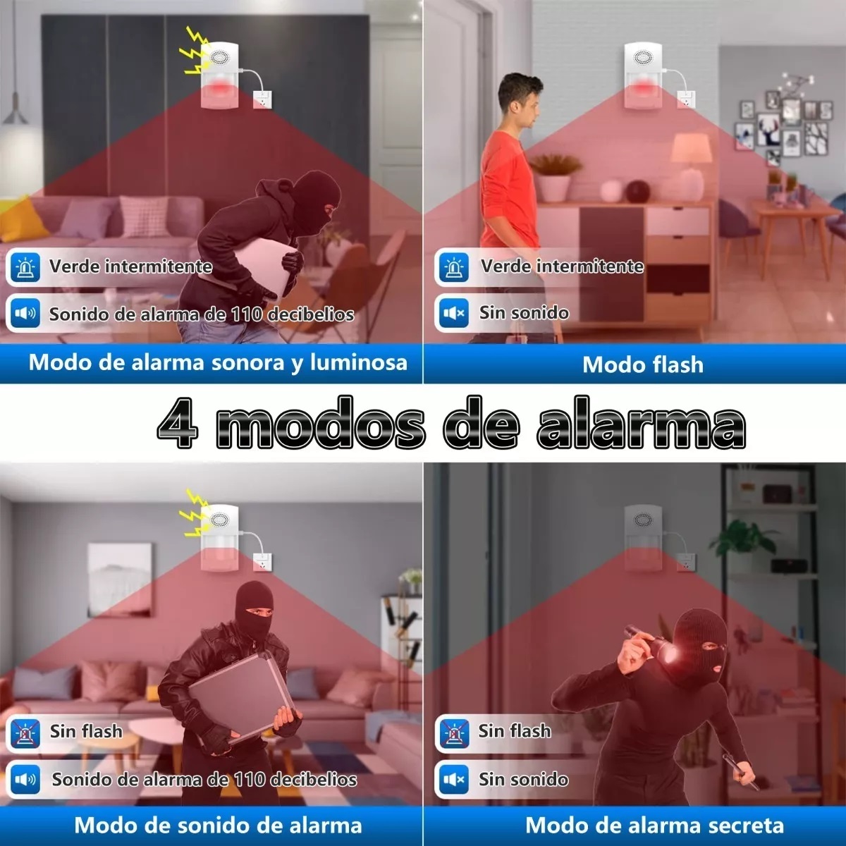 Sensor Movimiento Alarma De Seguridad Inalámbrica Wifi 110db