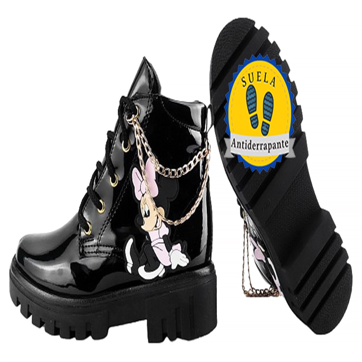 Botas Mimi Niña Plataforma Charol Negro Cómodas 945-cn.