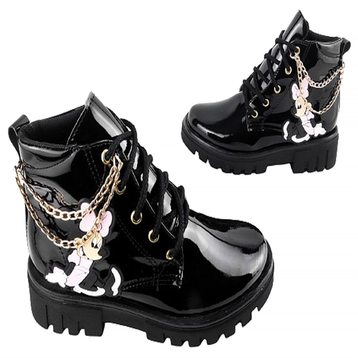 Botas Mimi Niña Plataforma Charol Negro Cómodas 945-cn.