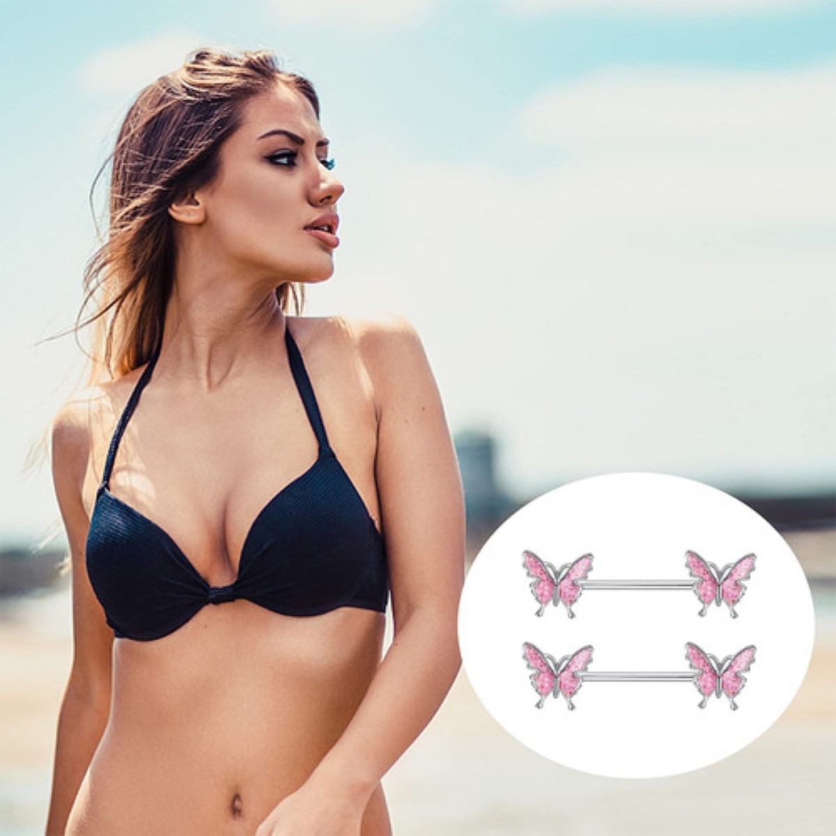 10pzs Piercing Pezon Nipple Set Con Corazon Diablito Varios PLATA/rOSA