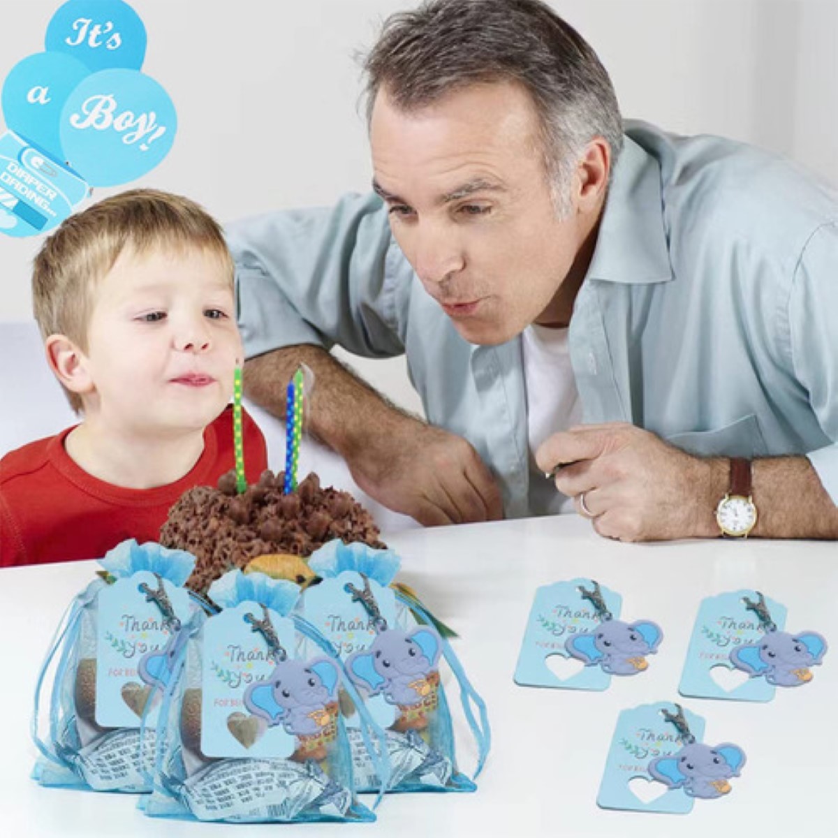 30llaveros De Elefante Regalo Para Decoración De Baby Shower AZUL