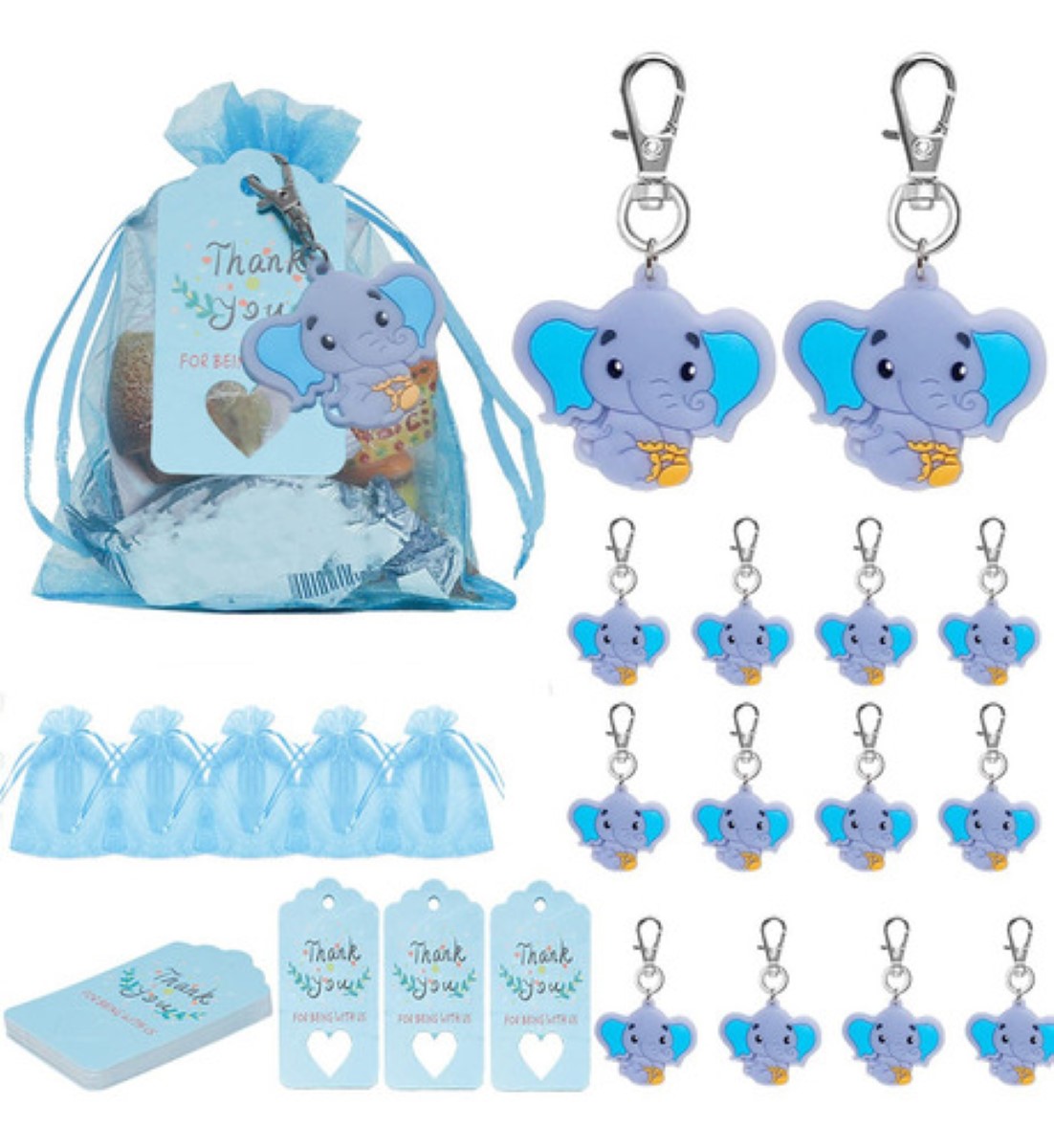 30llaveros De Elefante Regalo Para Decoración De Baby Shower AZUL