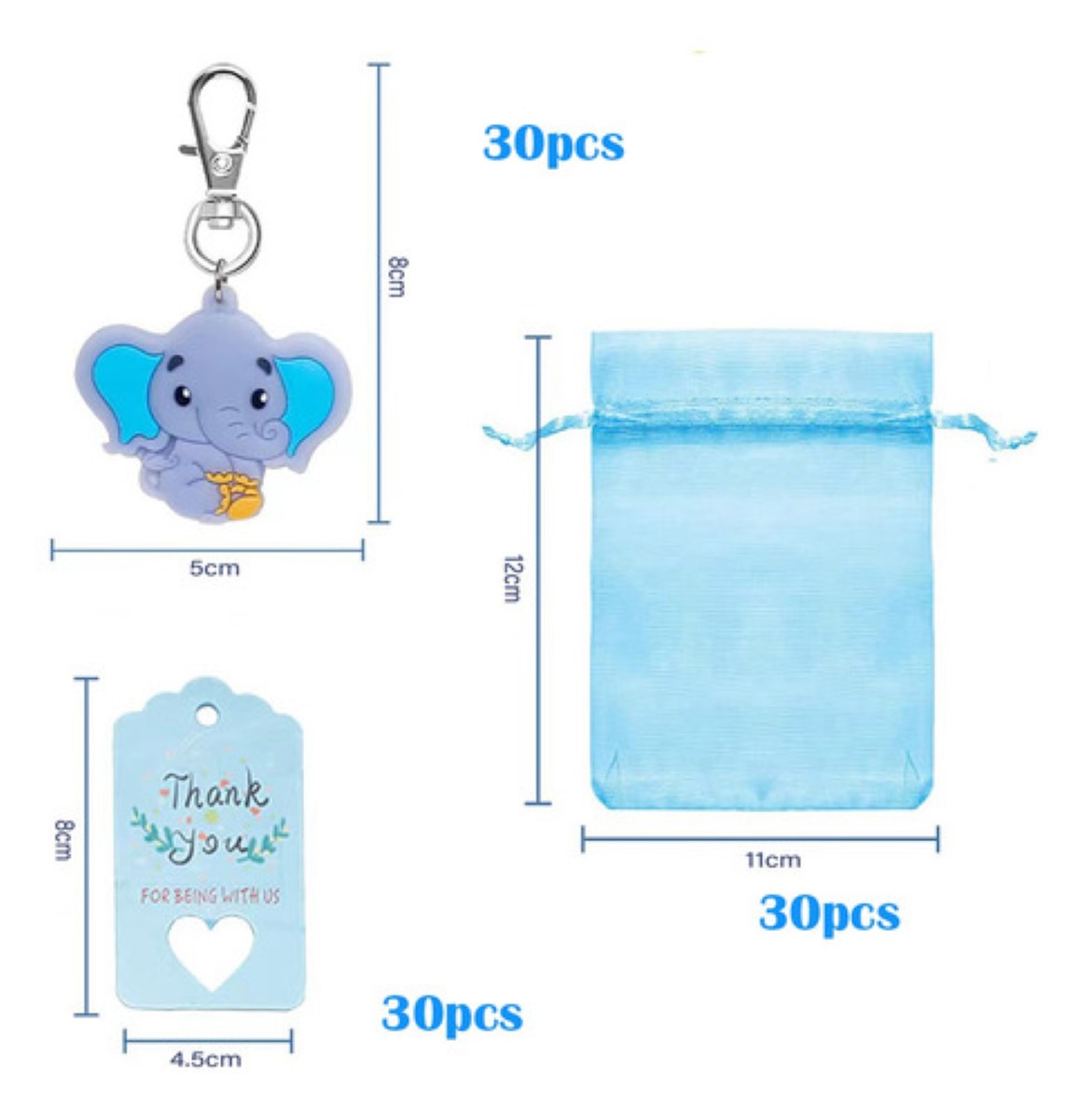 30llaveros De Elefante Regalo Para Decoración De Baby Shower AZUL