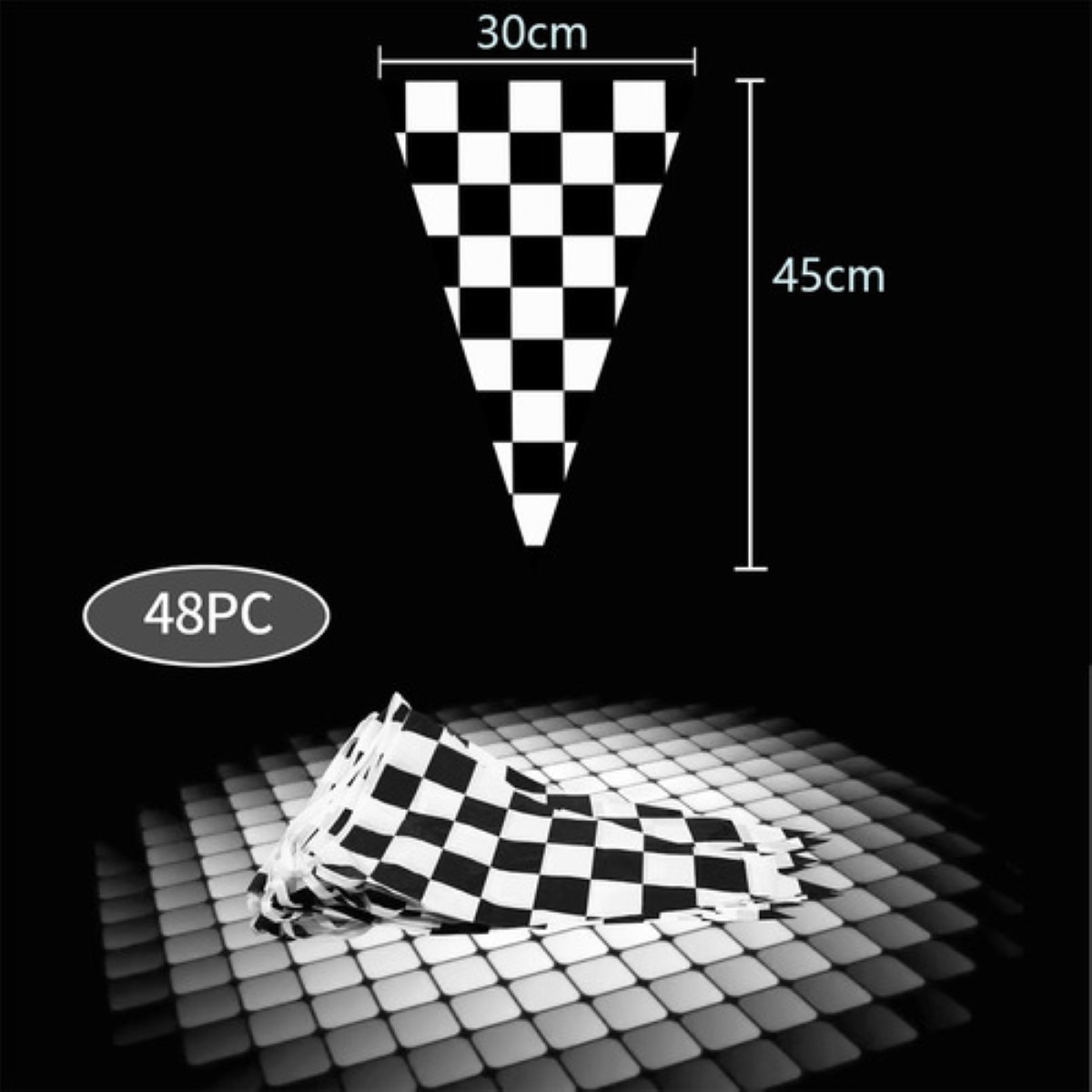 Banderín Carreras De Cuadros Blancos Negros 60m